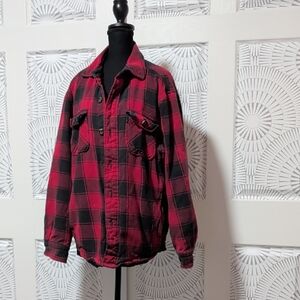 Men's Large Red and Black Plaid Light Weight Jacket